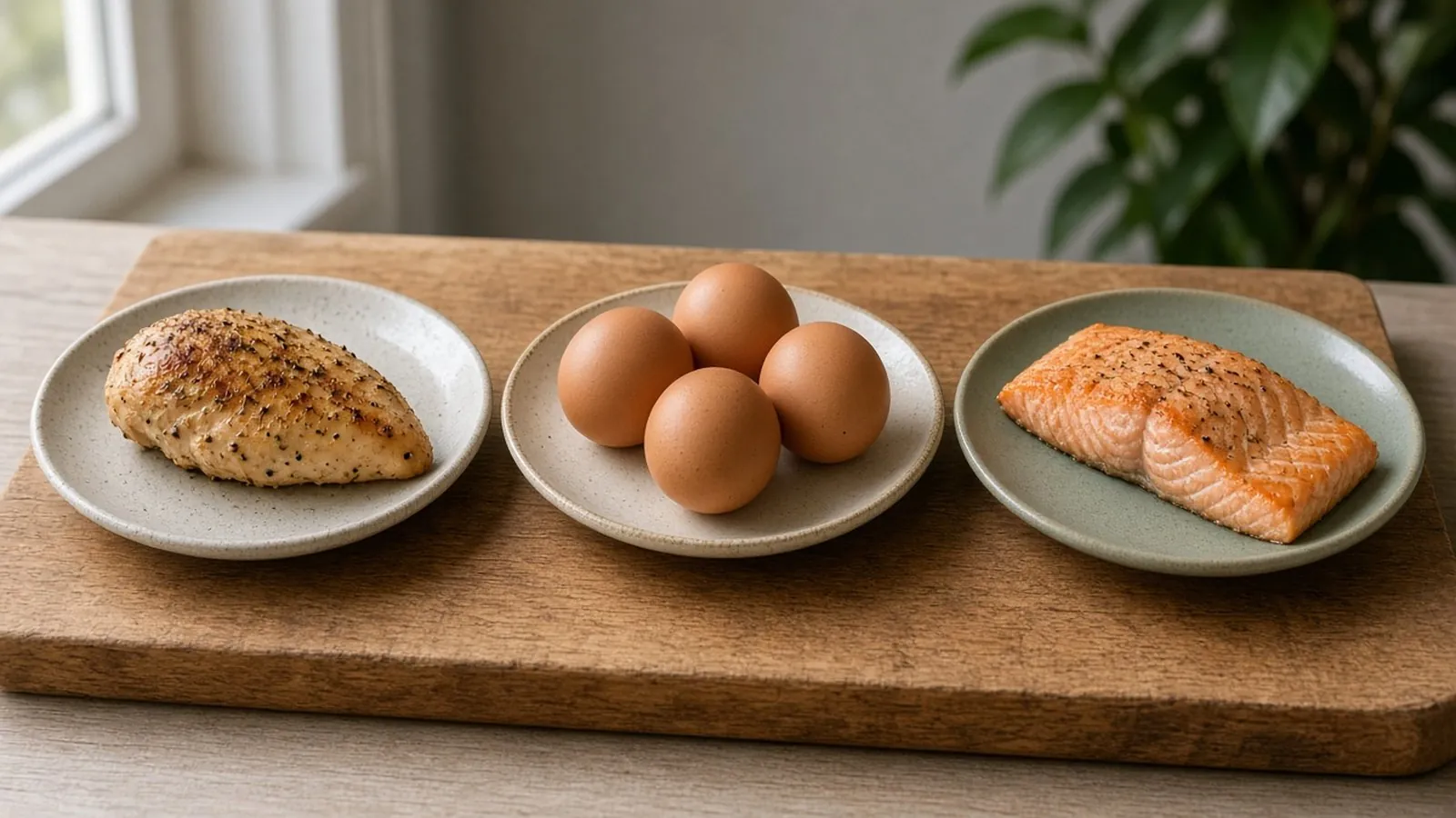Chicken, eggs and salmon: building a real protein serving