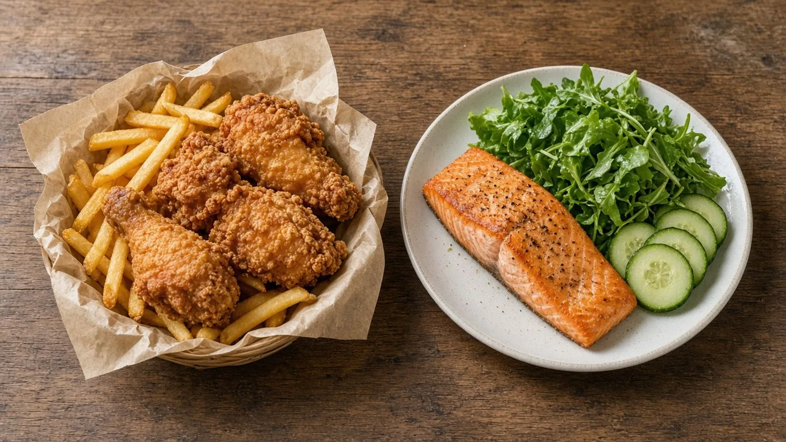 Inflammatory fried food vs. anti-inflammatory whole foods